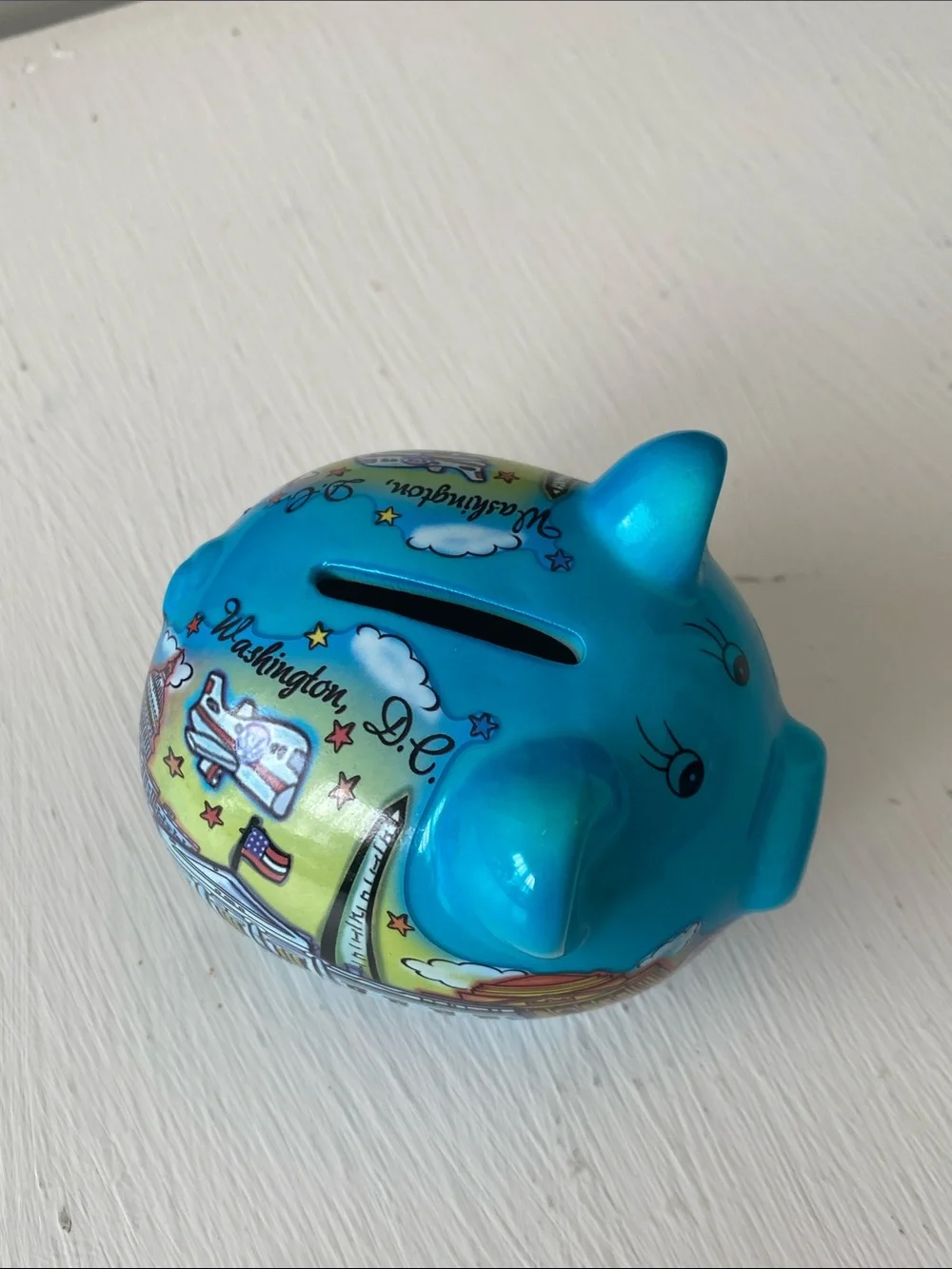 Blue Washington D.C. Piggy Bank - Ceramic Souvenir Coin Bank